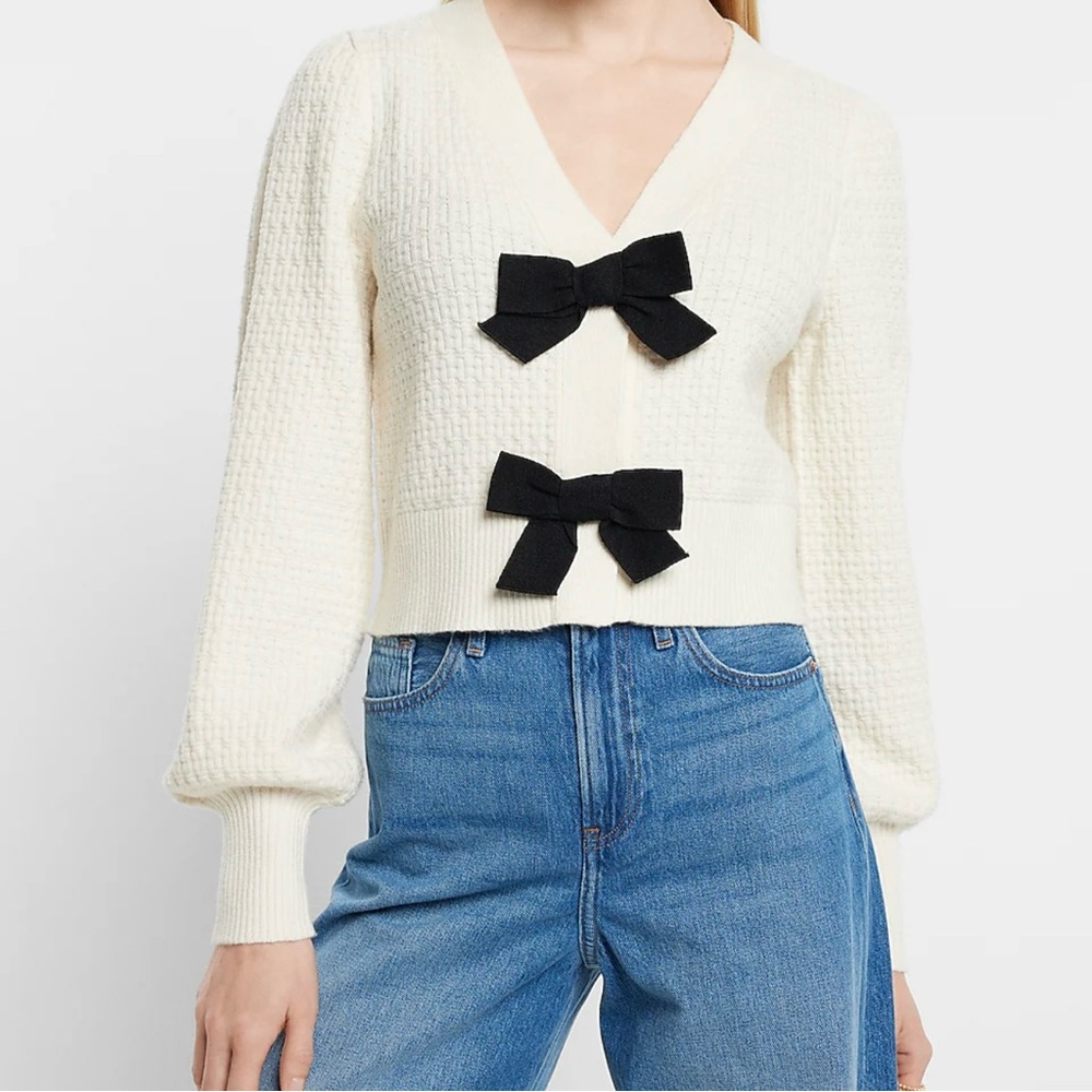 Express V-Neck Bow Cardigan